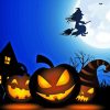 Scary Pumpkins And Witch Silhouette Diamond Painting