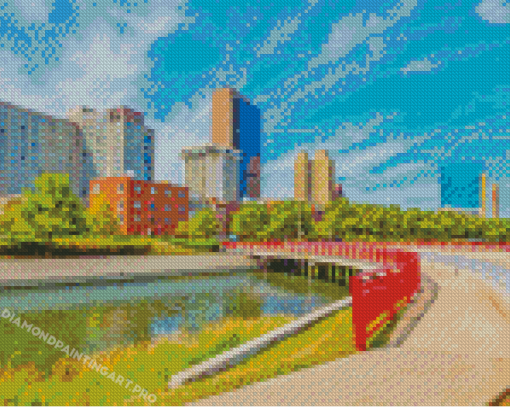 Toledo Ohio With Maumee River In Spring Diamond Painting