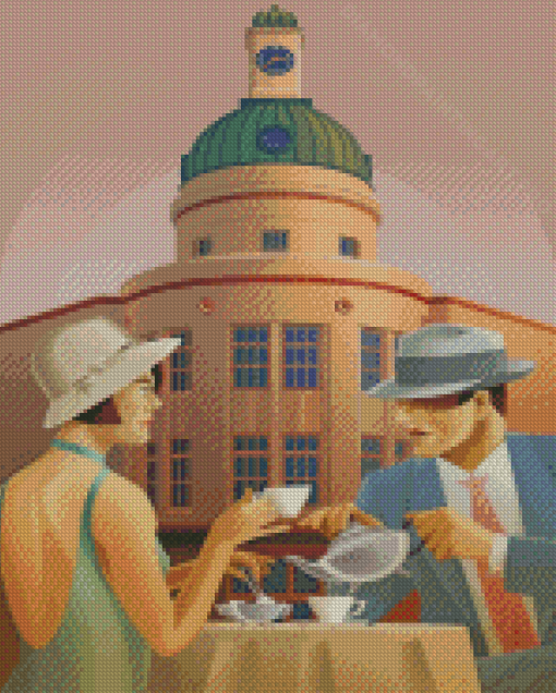 Vintage Couple Having Tea Diamond Painting