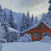 Wooden The Snowfall Forest Cabin Diamond Painting