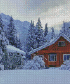 Wooden The Snowfall Forest Cabin Diamond Painting