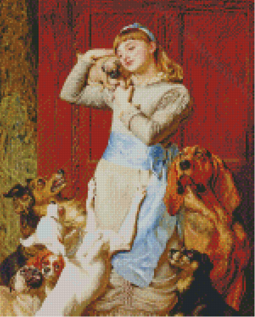 Aesthetic Lady With Dog Diamond Painting