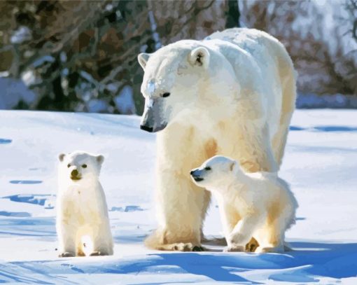 Bear Mother Animals In Snow Diamond Painting