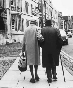 Black And White Old Couple Walking In The City Diamond Painting