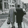 Black And White Old Couple Walking In The City Diamond Painting