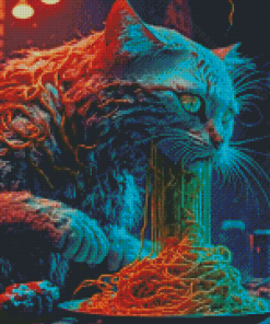 Cat Eating Spaghetti Diamond Painting