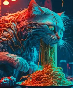 Cat Eating Spaghetti Diamond Painting