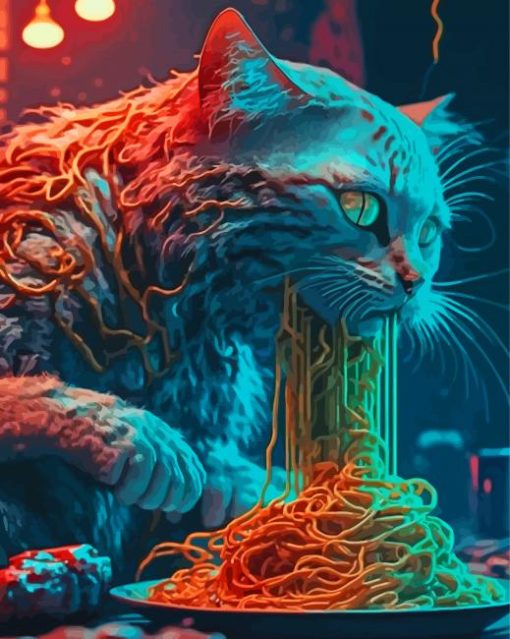 Cat Eating Spaghetti Diamond Painting