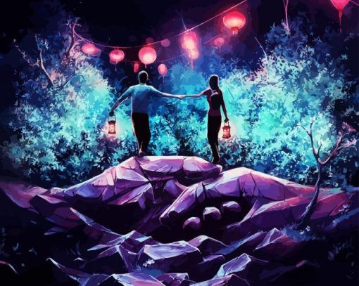 Couple In Forest At Night Diamond Painting