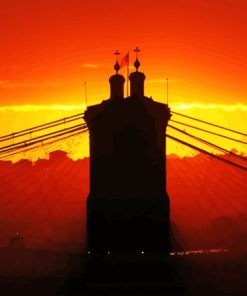 Covington Roebling Bridge Silhouette Sunset Diamond Painting