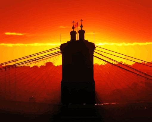 Covington Roebling Bridge Silhouette Sunset Diamond Painting