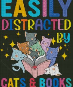 Distracted By Books And Cats Diamond Painting