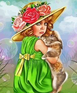 Girl Hugging Rabbit Diamond Painting