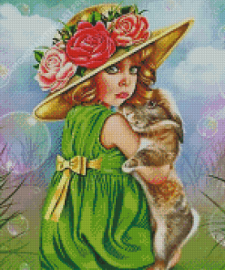 Girl Hugging Rabbit Diamond Painting