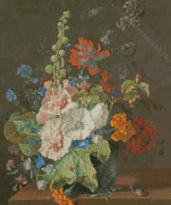 Hollyhocks And Other Flowers In A Vase Van Huysum Diamond Painting