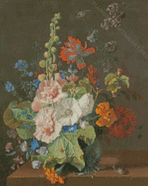 Hollyhocks And Other Flowers In A Vase Van Huysum Diamond Painting