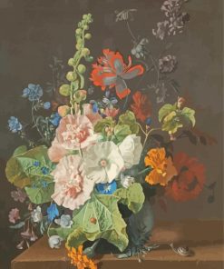 Hollyhocks And Other Flowers In A Vase Van Huysum Diamond Painting