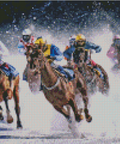 Horses Race Snow Diamond Painting