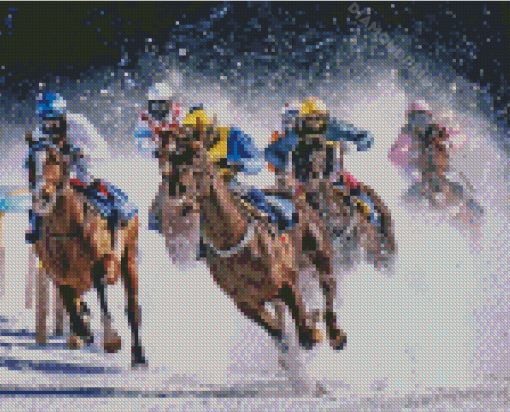 Horses Race Snow Diamond Painting