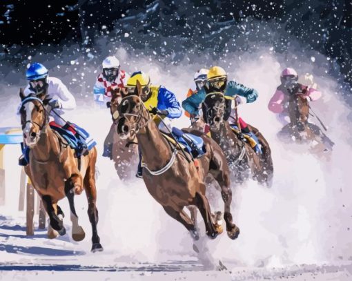 Horses Race Snow Diamond Painting