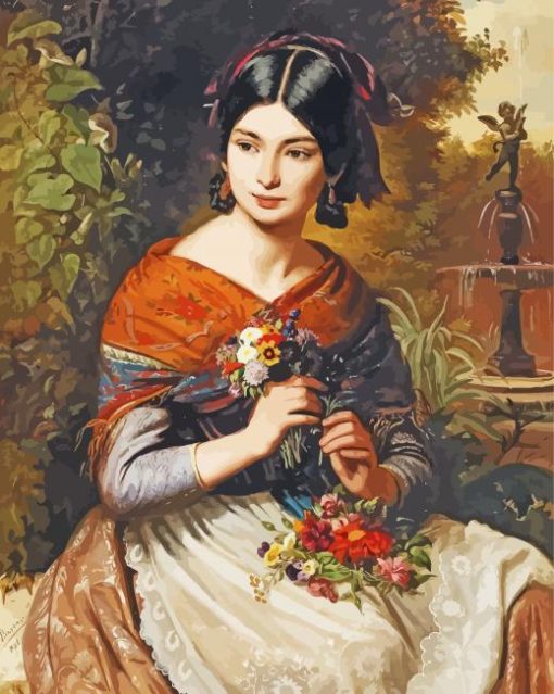 Jozsef Borsos Girl With Flowers Diamond Painting