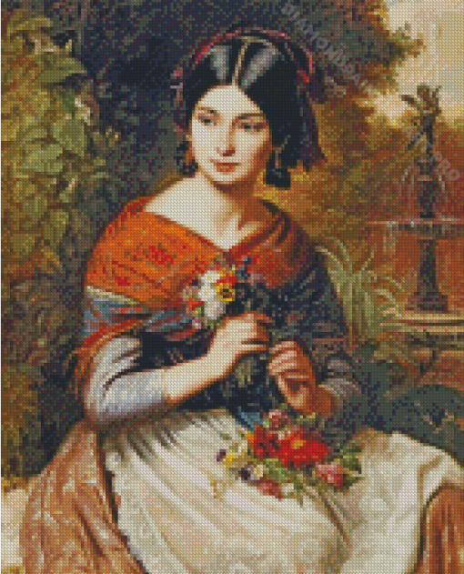 Jozsef Borsos Girl With Flowers Diamond Painting