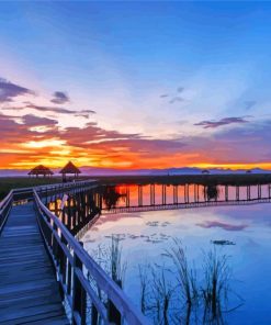 Lake Bridge Sunset Diamond Painting