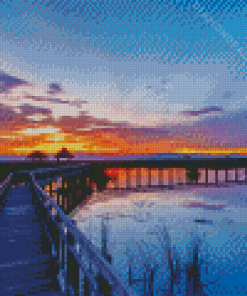 Lake Bridge Sunset Diamond Painting