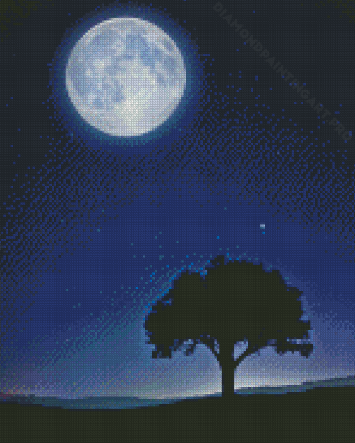 Moon Light Tree Silhouette Diamond Painting