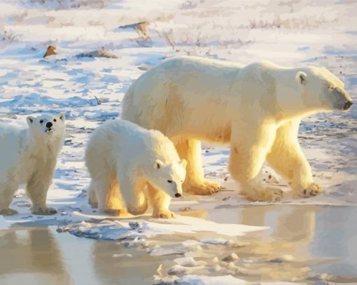 Polar Bears Mother With Cubs Diamond Painting