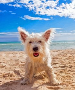 Puppy Dog In The Beach Diamond Painting