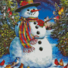 Snowman And Birds Diamond Painting