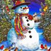 Snowman And Birds Diamond Painting