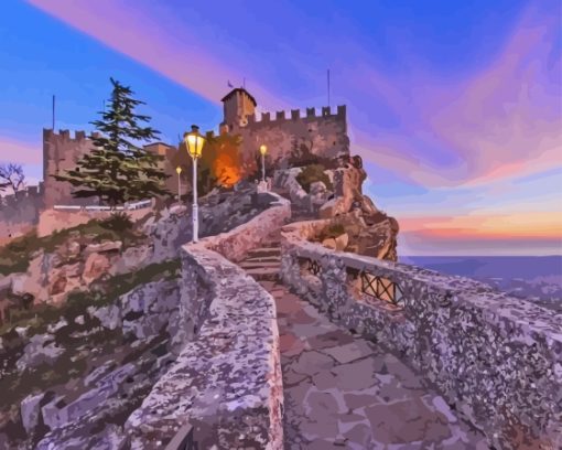 Sunrise In San Marino Guaita Tower Diamond Painting