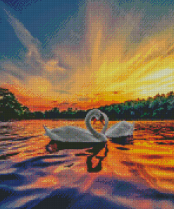 Swans At Sunset Diamond Painting