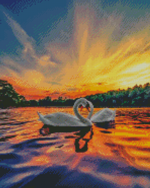 Swans At Sunset Diamond Painting