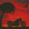 Tree And Motorcycle Sunset Scene Diamond Painting