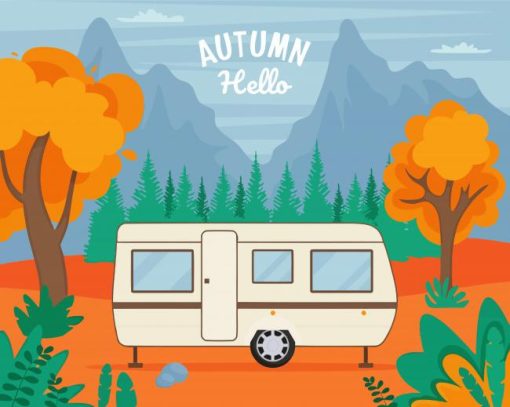 Vintage Trailer In Autumn Diamond Painting