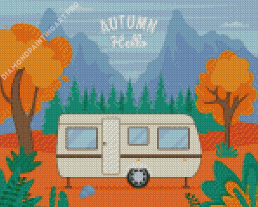 Vintage Trailer In Autumn Diamond Painting