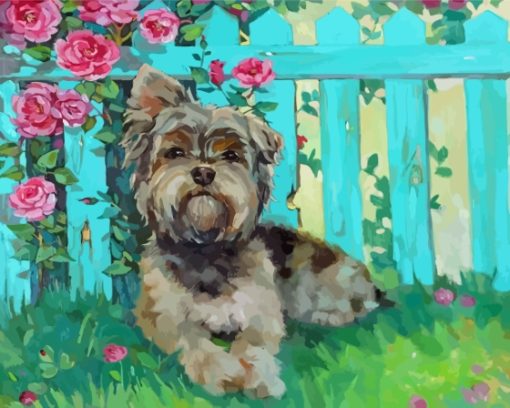 Yorkshire Terrier And Flowers Art Diamond Painting