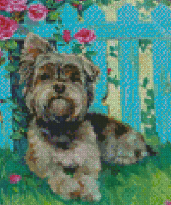 Yorkshire Terrier And Flowers Art Diamond Painting