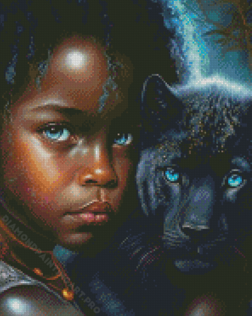 African Girl And Tiger Diamond Painting