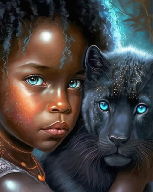 African Girl And Tiger Diamond Painting