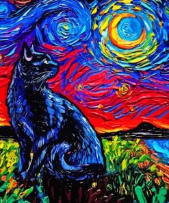 Black Cat Starry Night Diamond Painting