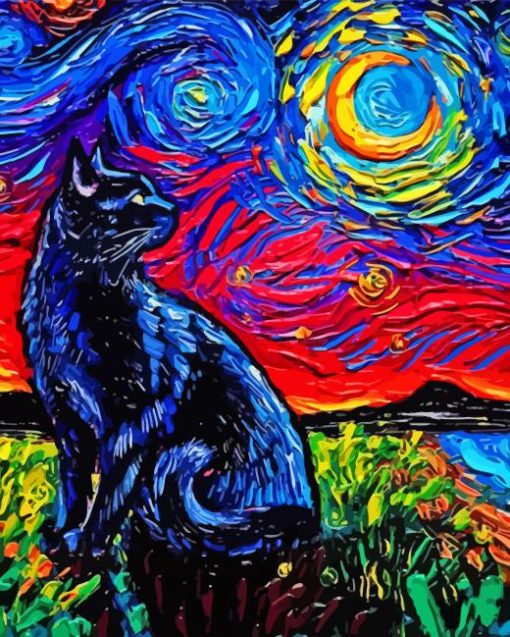 Black Cat Starry Night Diamond Painting