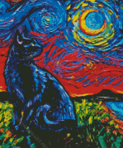 Black Cat Starry Night Diamond Painting