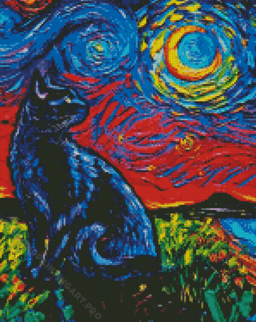 Black Cat Starry Night Diamond Painting