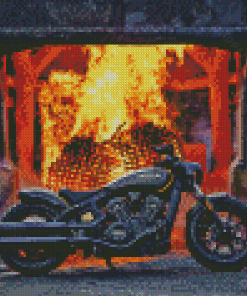 Black Chopper With Flames Diamond Painting