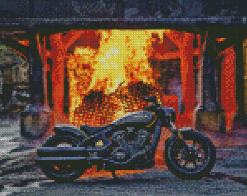 Black Chopper With Flames Diamond Painting