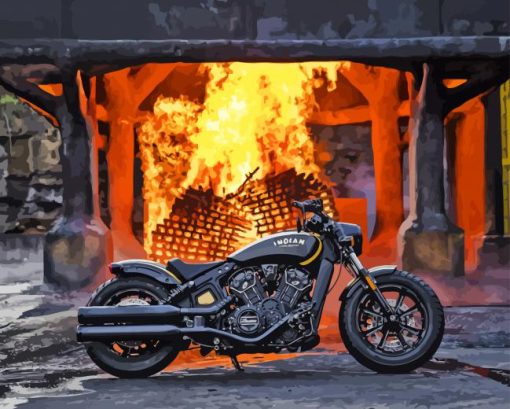 Black Chopper With Flames Diamond Painting